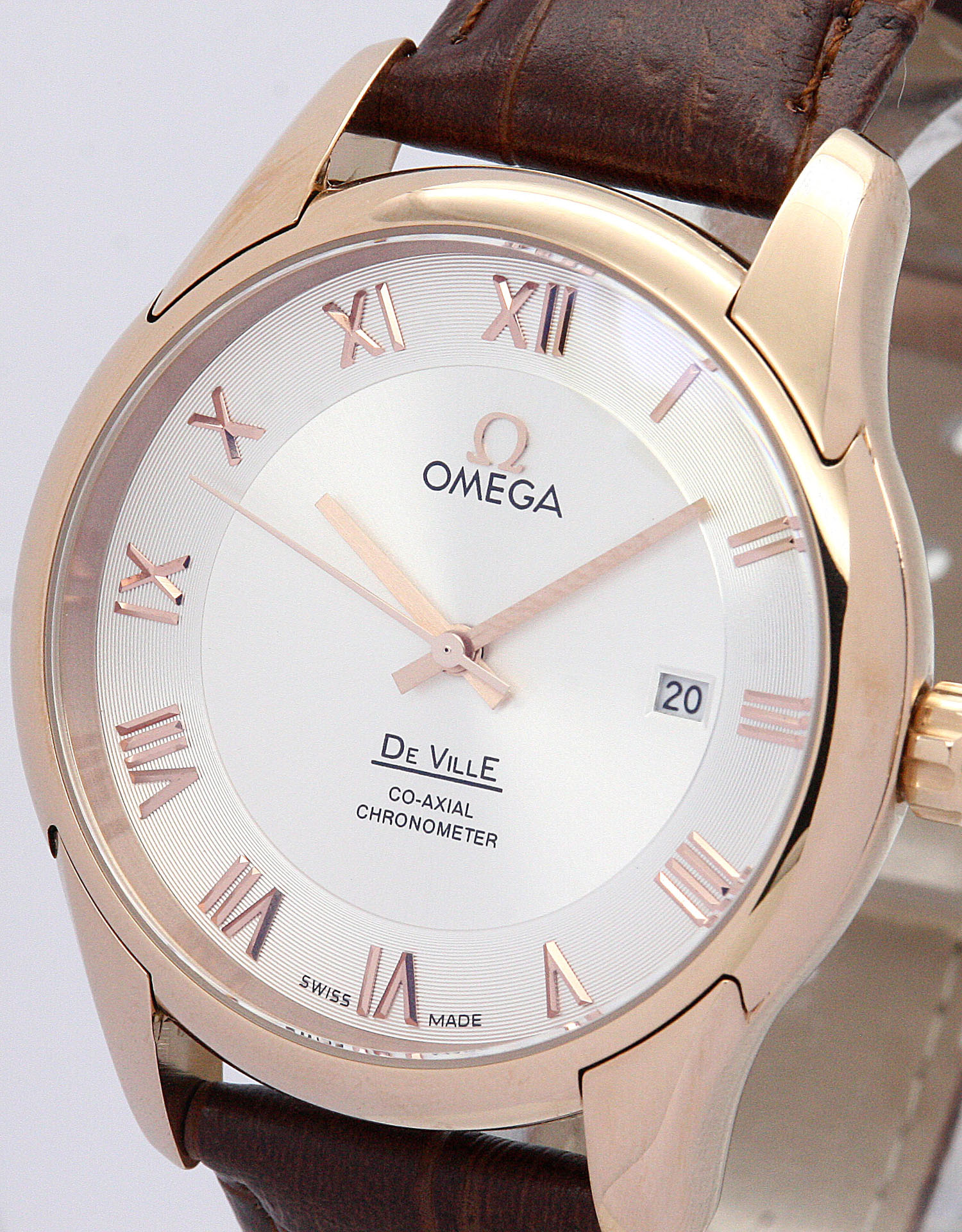 Omega De Ville Hour Vision, AUTOMATIC, 41MM ROSE GOLD STEEL CASE, BROWN BRACELET, SILVER BATON DIAL
