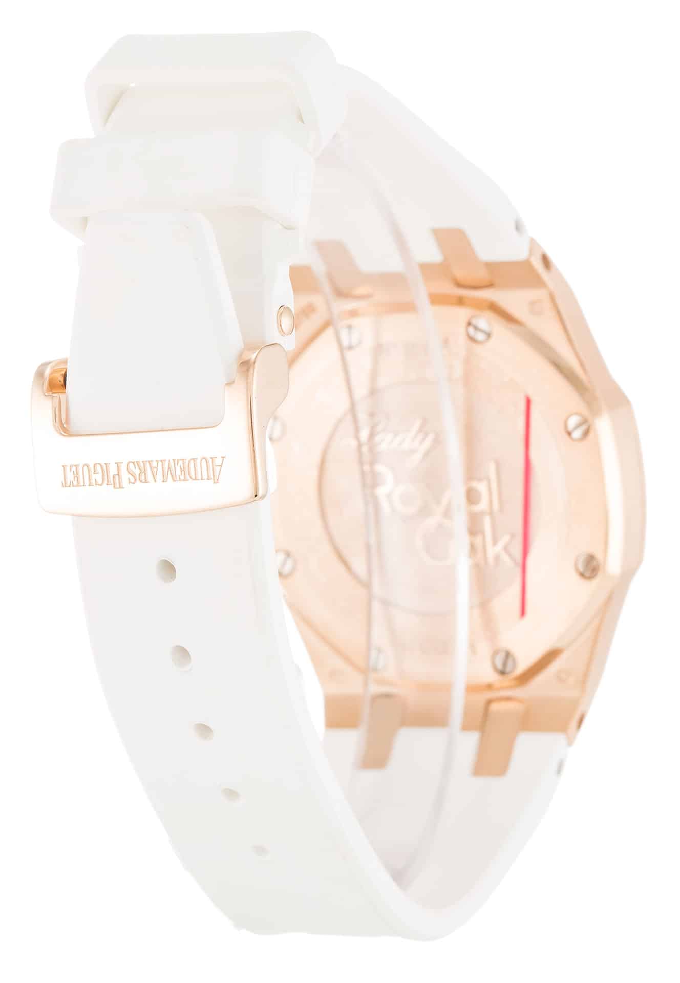 Audemars Piguet Royal Oak Replica Watch, Quartz Movement, 33mm Rose Gold Diamond Case, Silver Baton