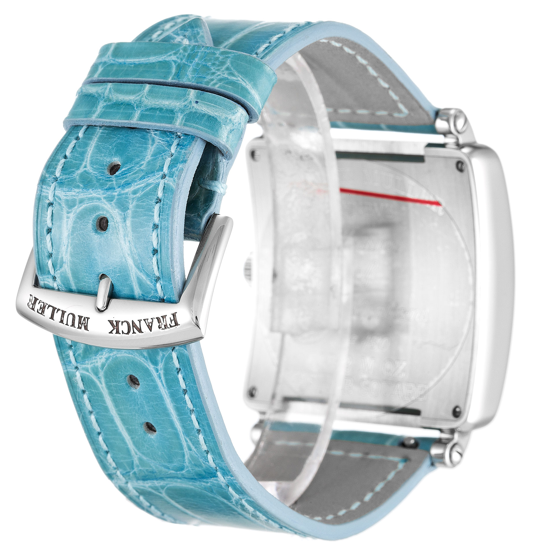 - FRANCK MULLER 6002 M QZ Master Square - Quartz - 31MM Steel - Blue Alligator - Silver Roman