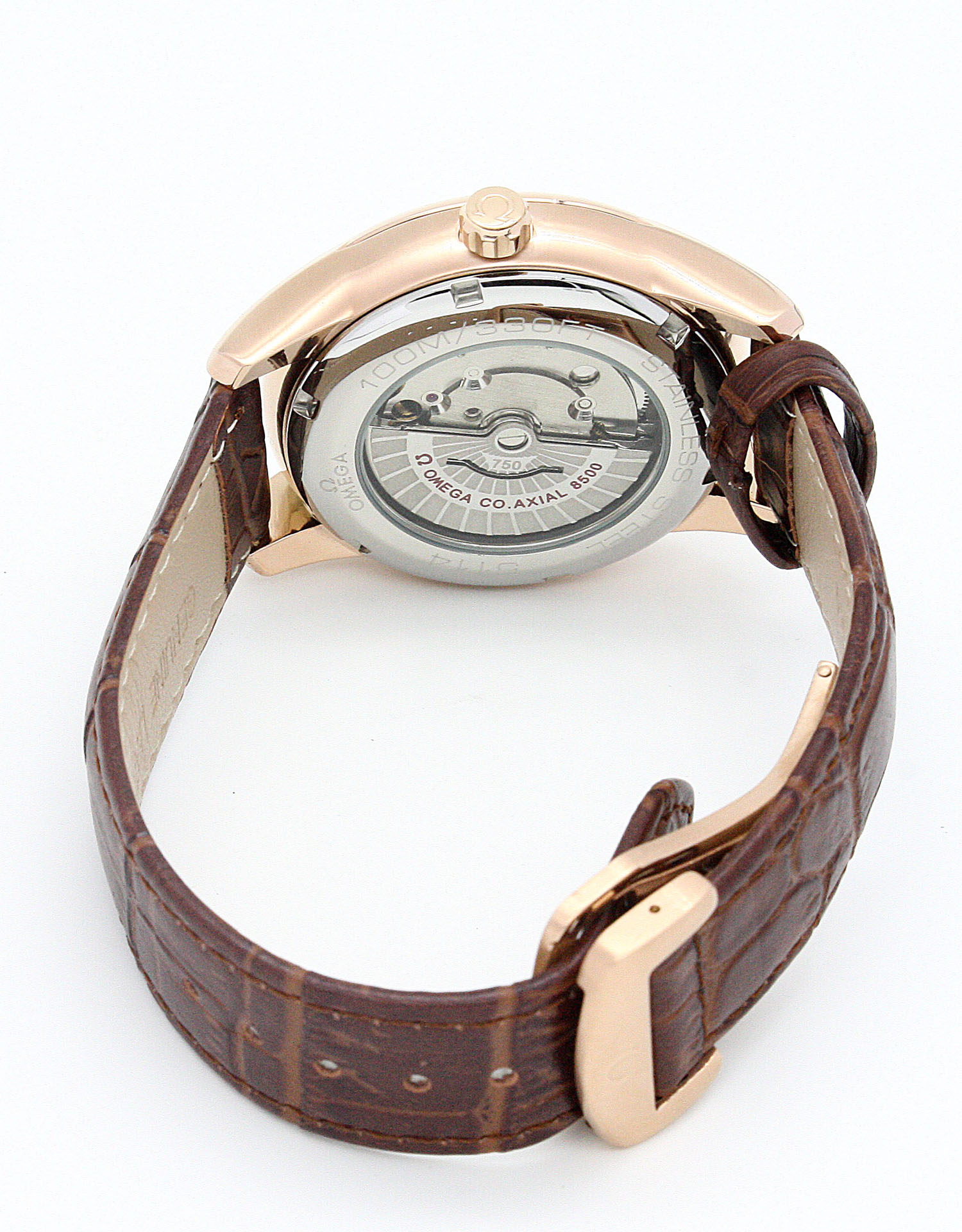Omega De Ville Hour Vision Mens Automatic Co-Axial 41MM Rose Gold Steel Case Brown Baton Bracelet