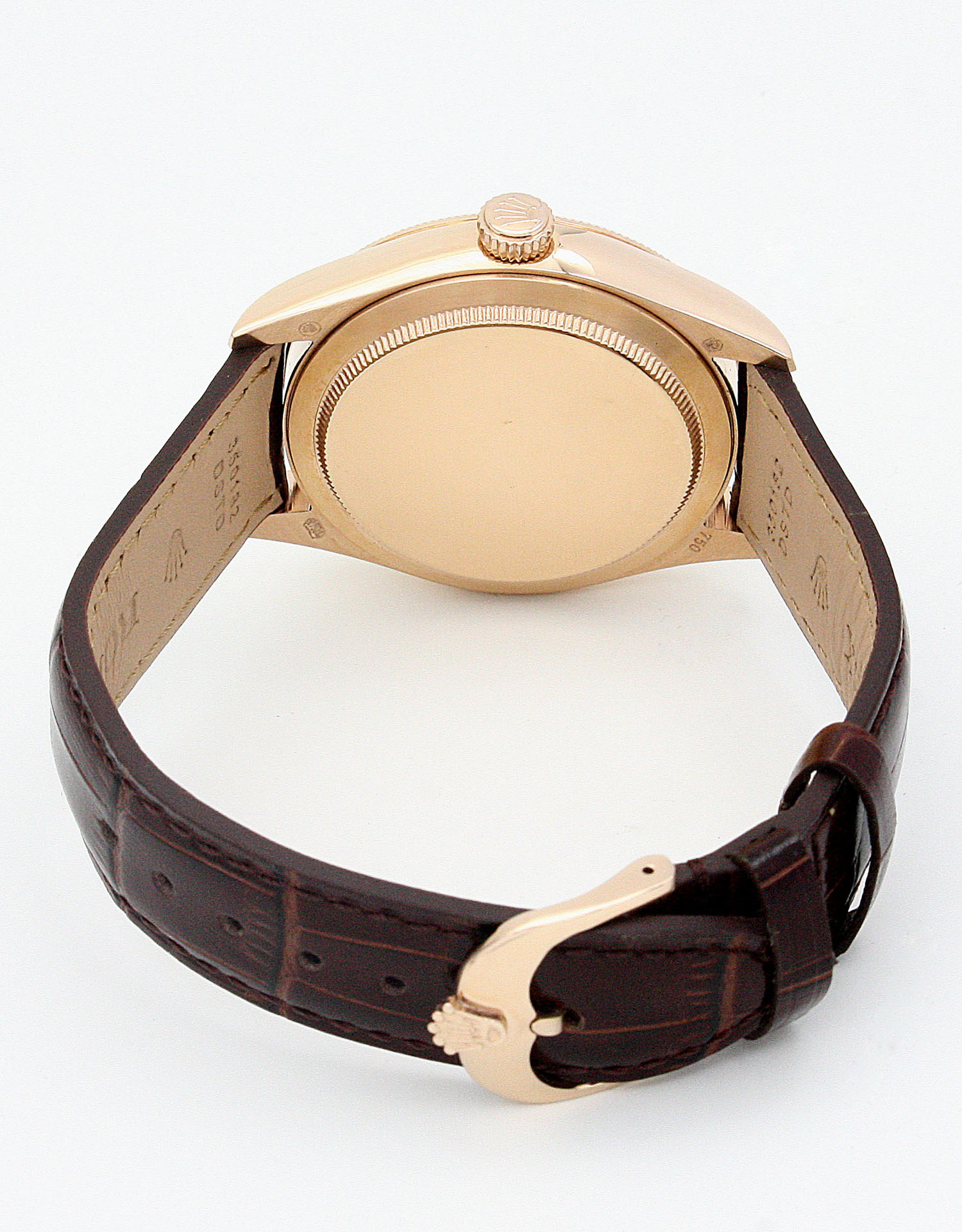 Rolex Cellini 5310 Replica, Ladies, Quartz, 25MM Rose Gold Diamond Set, White Dial, Crocodile Brown