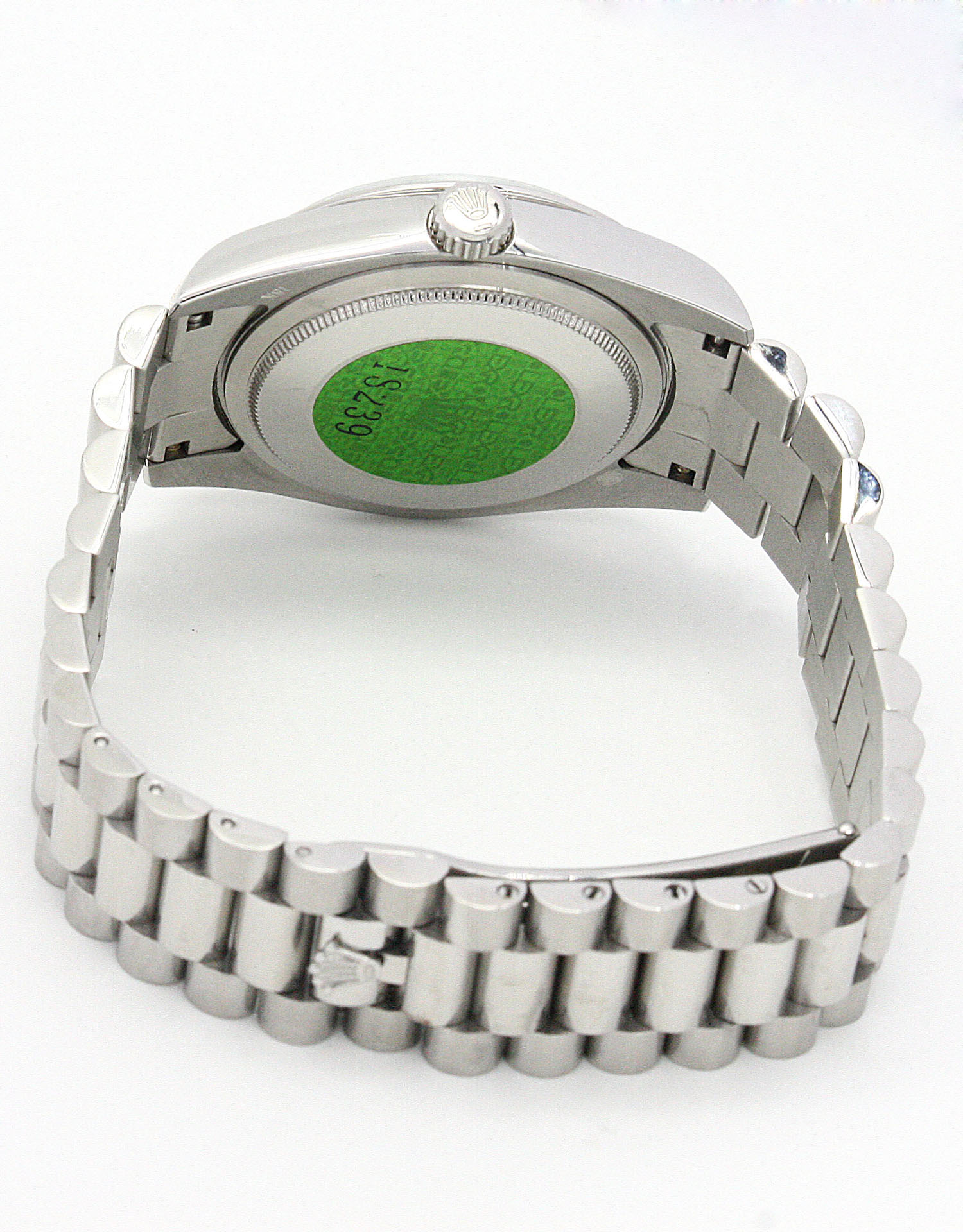 Rolex Day-Date 118346 Replica Watch, Automatic, 36mm Steel Case, Green & Silver Dial with Diamonds