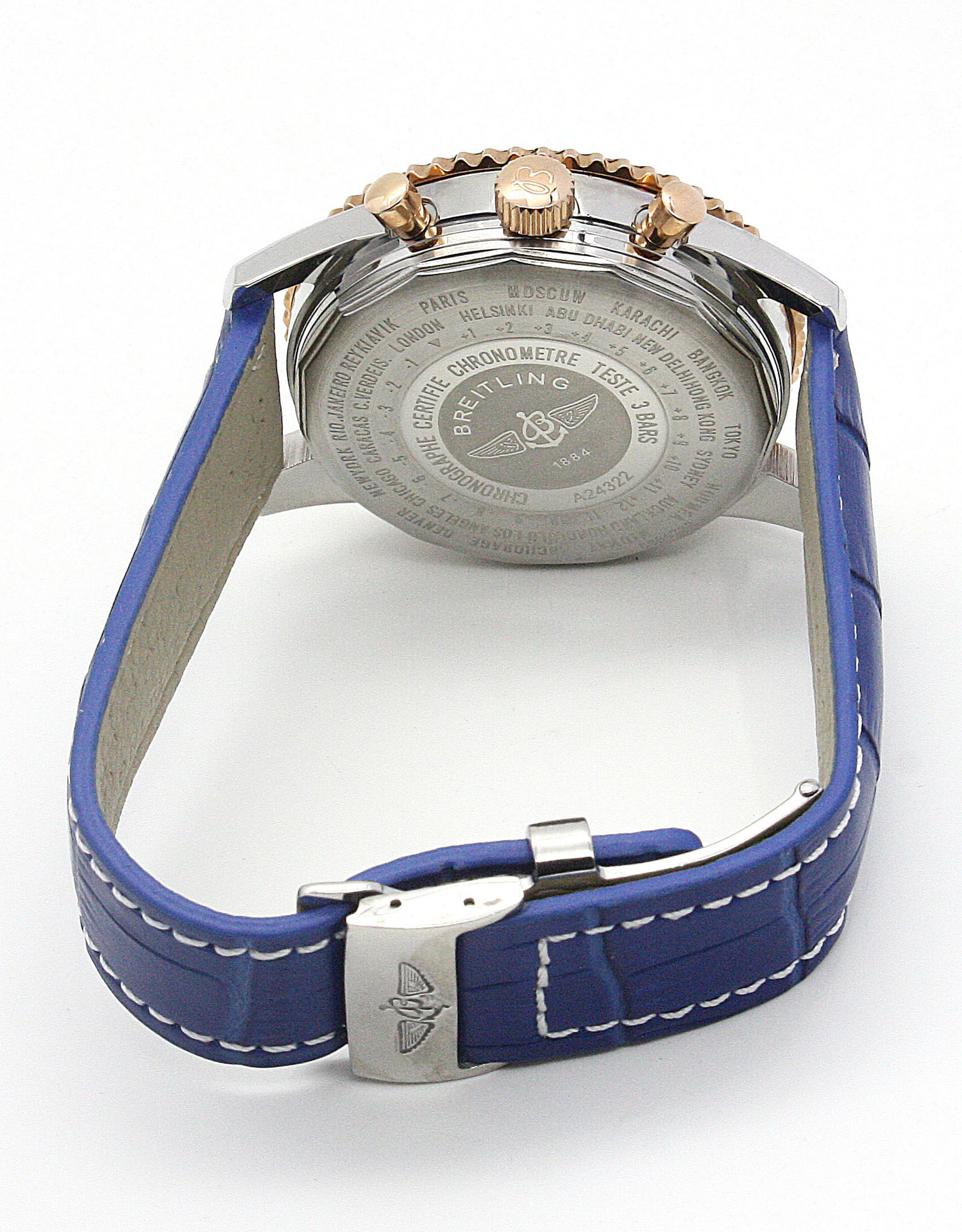 Breitling Navitimer World A24322 - Automatic - 46mm Rose Gold Steel - Blue Baton Dial - Mens Watch