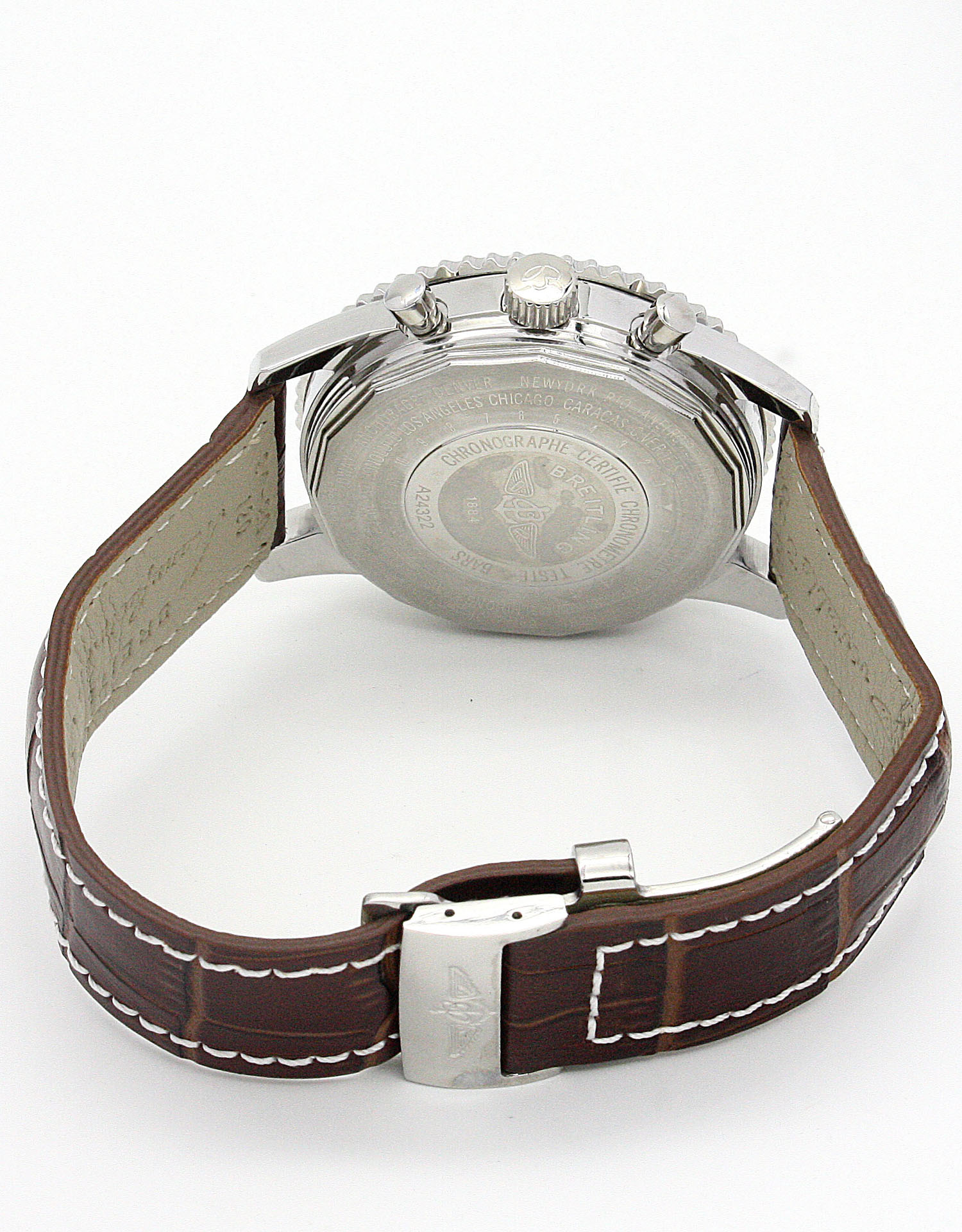 Breitling Navitimer World A24322 Mens Watch, Quartz Movement, 46mm Steel Case, White Dial, Brown