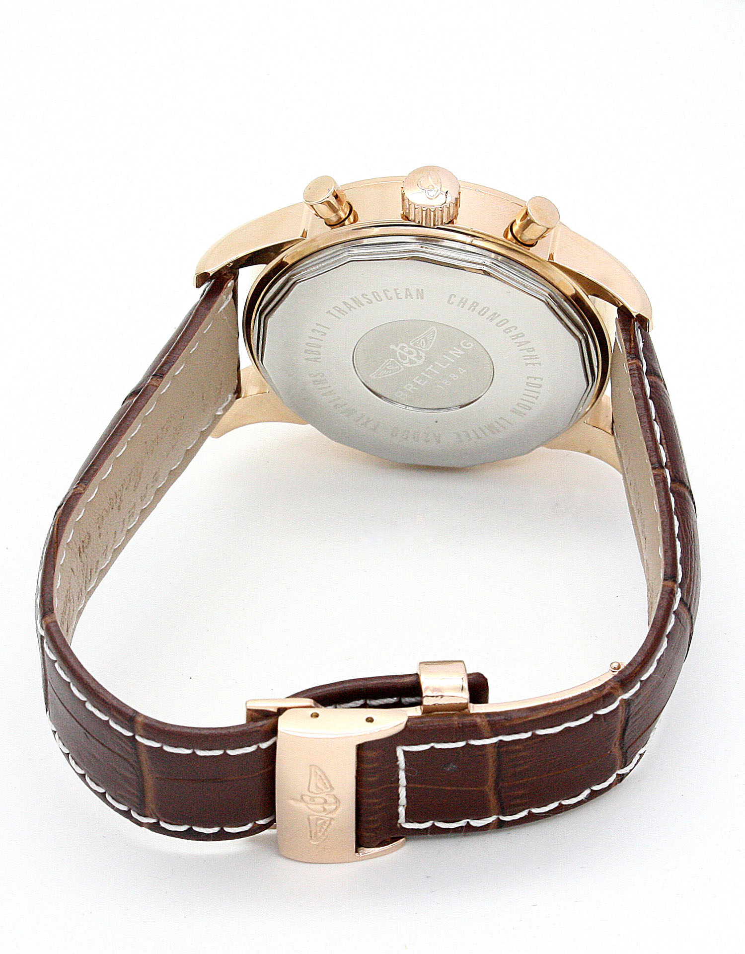 Breitling Transocean Chronograph RB0152 Replica Watch, Quartz Movement, 43mm Rose Gold Case, White