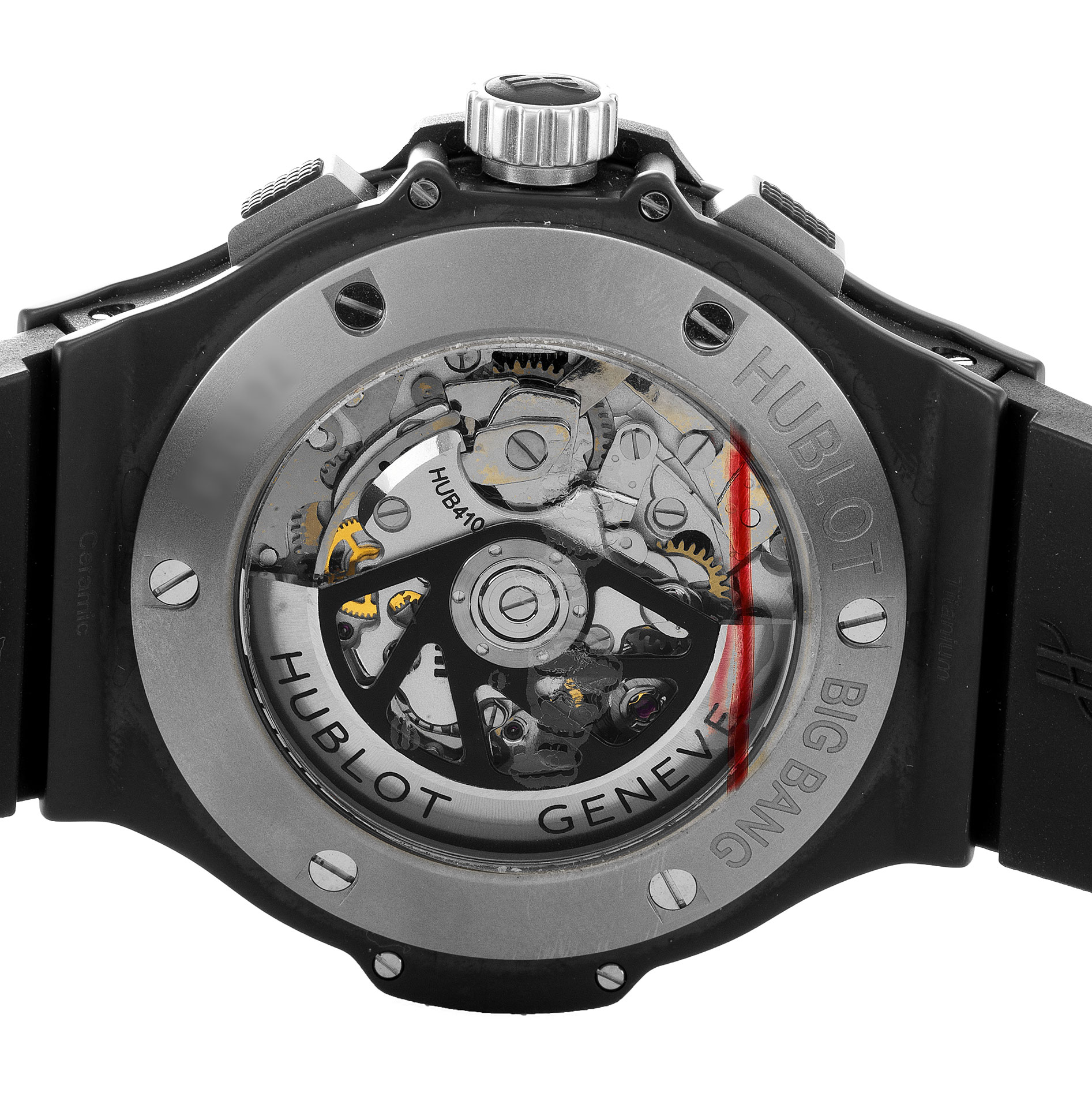 Hublot 44mm Quartz Mens Watch 301.ck.1140.RX Ceramic Titanium Case Black Dial Rubber Bracelet