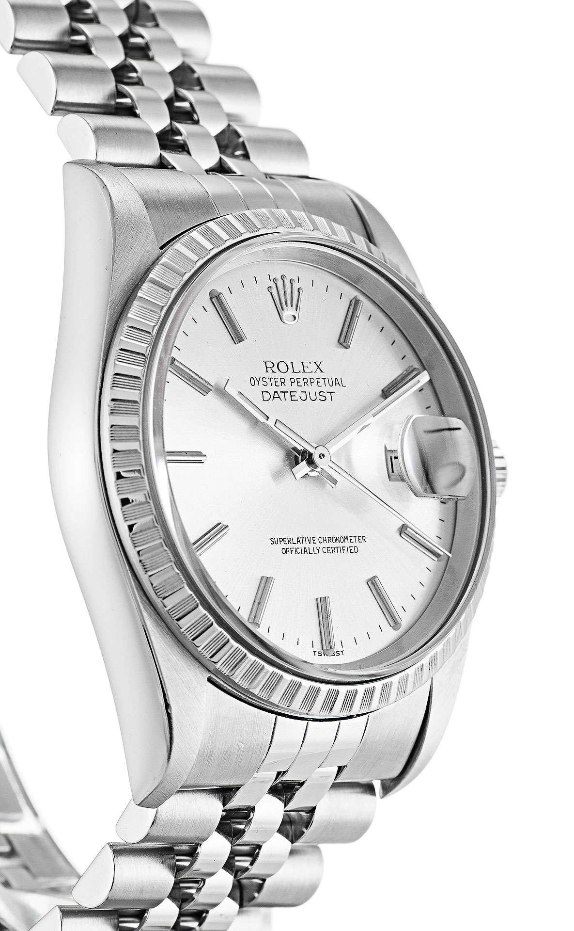 Rolex Datejust 16220 Mens Automatic Steel Case Silver Baton Dial Replica Watch