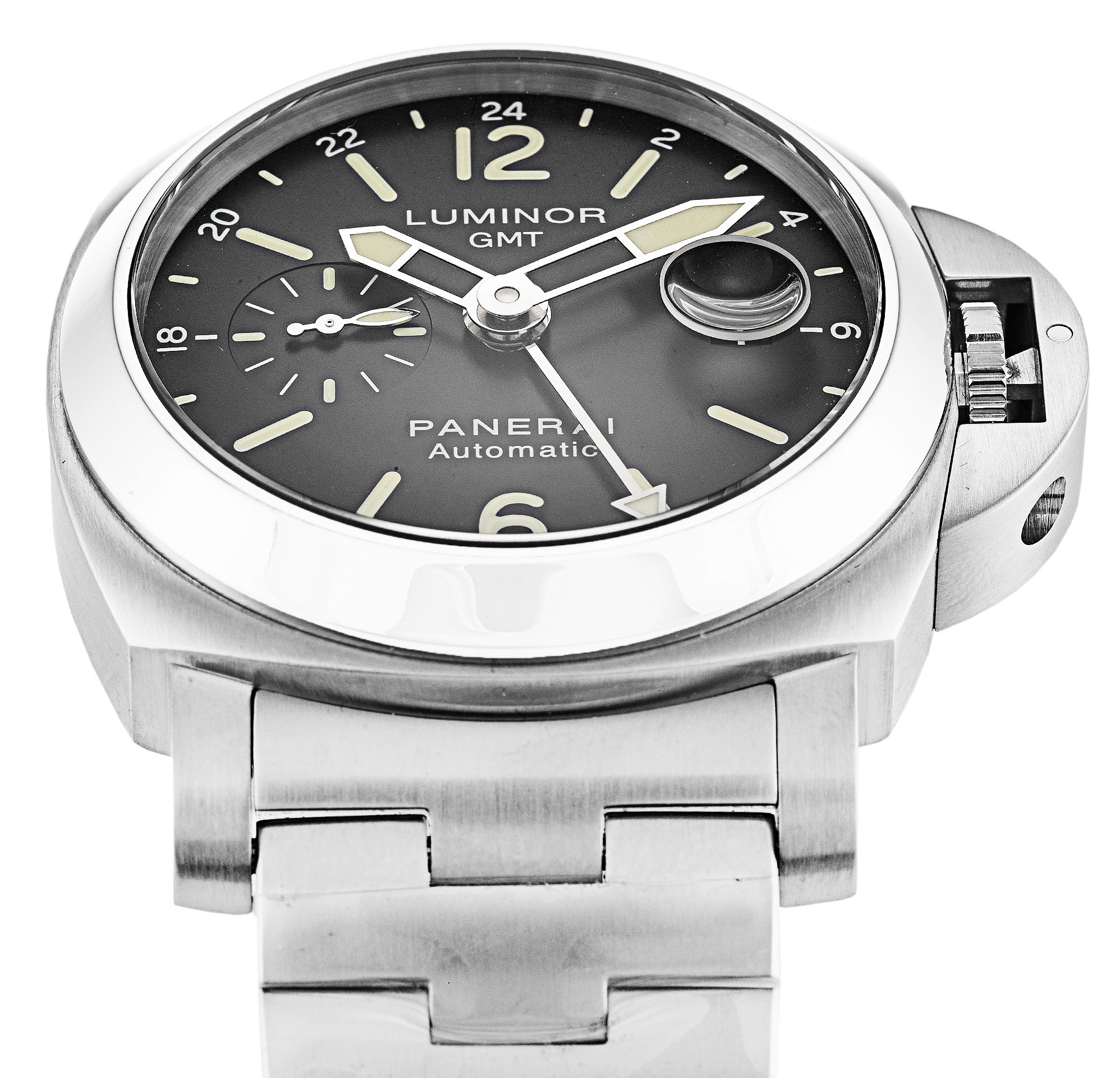 Panerai Luminor GMT PAM00297 Replica Watch, Automatic Movement, 44mm Steel Case, Black Baton Dial