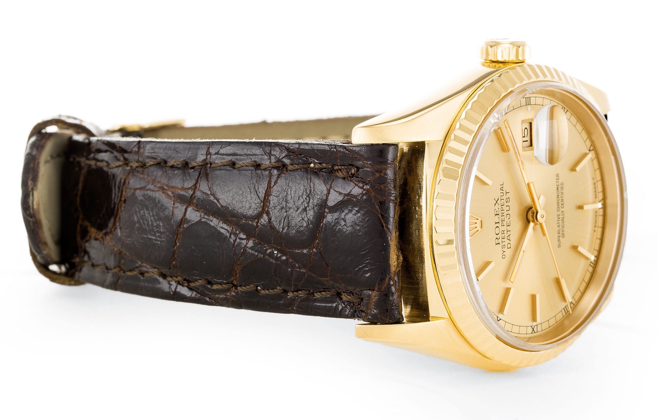 Rolex Datejust 16238 Mens Automatic Watch, 36mm Yellow Gold Case, Champagne Baton Dial