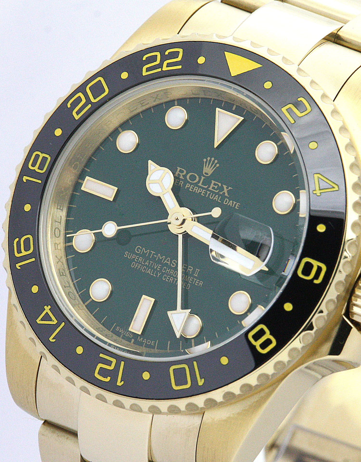Rolex GMT Master II 116718 LN Mens Automatic 40MM Yellow Gold Baton Dial Water-Resistant Replica