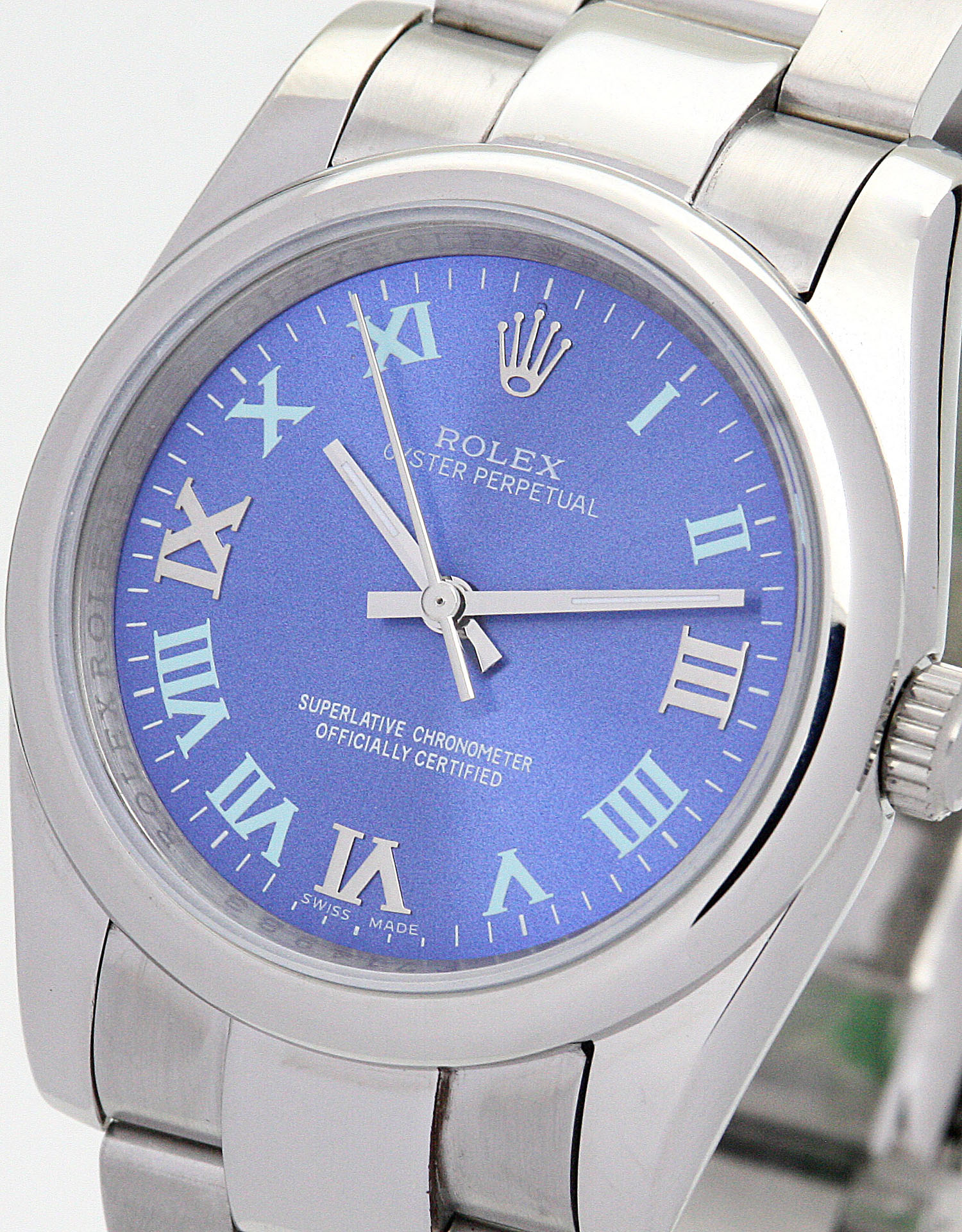 Rolex Lady Oyster Perpetual 177200 Replica Watch, Automatic Movement, 31MM Steel Case, Blue Roman