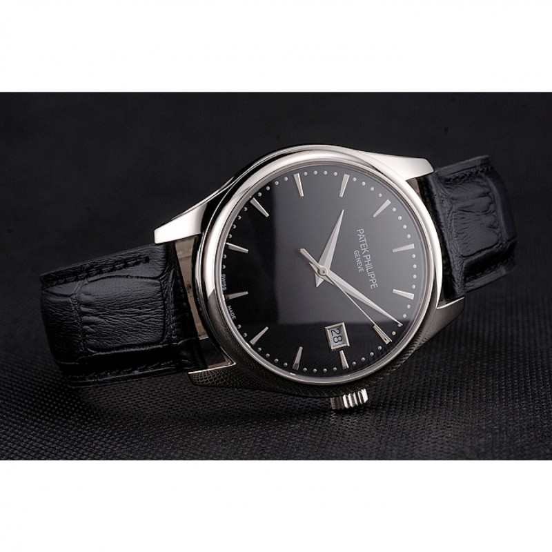 Patek Philippe Calatrava Replica Watch, Automatic Movement, Black Dial, Polished Steel Case