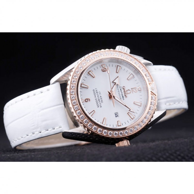 -OM168-OMEGA Seamaster Quartz Watch - White Dial - 18K Rose-Gold Bezel