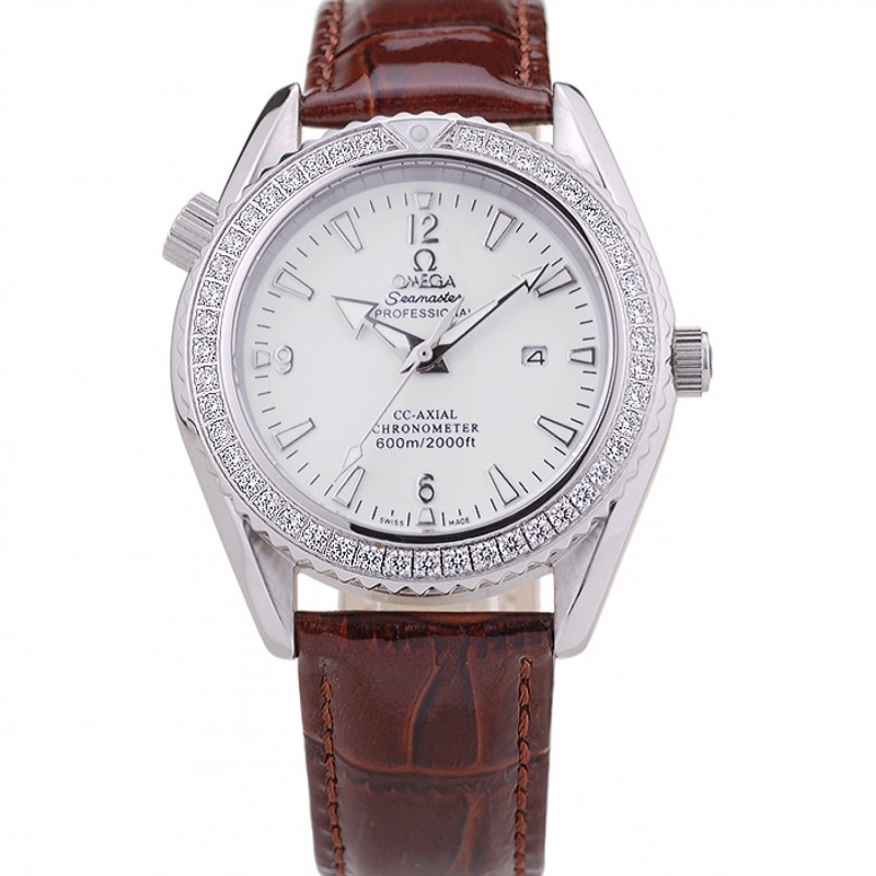 Omega Seamaster OM166 Quartz Watch, White Dial, Brown Crocodile Leather Strap