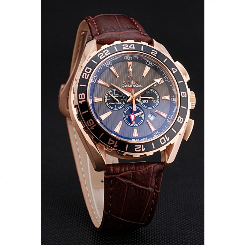 Omega Seamaster 622536 Replica Watch, Quartz Miyota, 18k Rose-Gold Case, Chronograph, Blue Dial