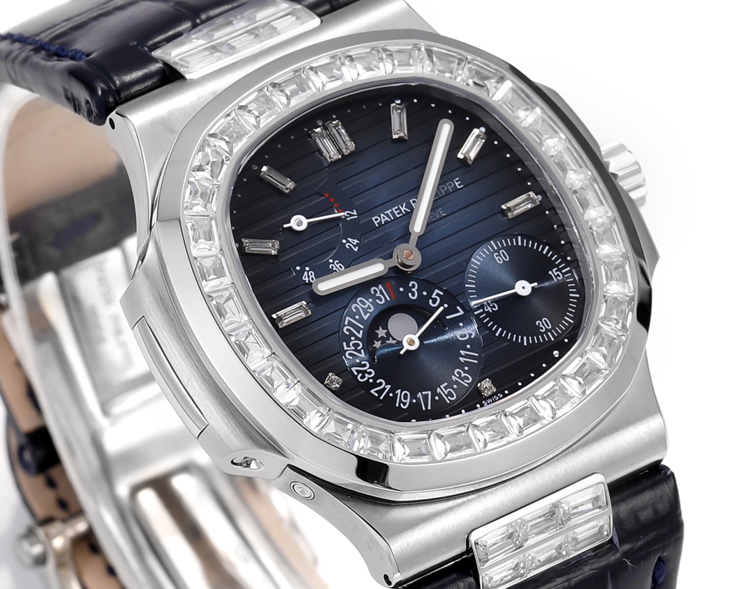 Nautilus 40mm 5724 Dia SS Blue/Stk PPF on Leather Strap A240 Super Clone
