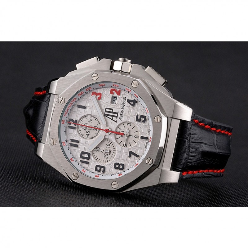 Audemars Piguet RO Offshore Replica Watch, Quartz, White Dial, Brushed Steel Case, Chronograph