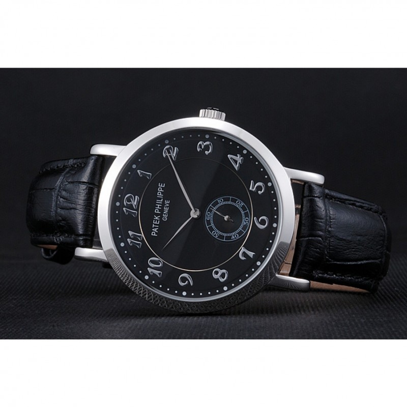 Patek Philippe Calatrava 621987 Replica Watch, Quartz Movement, Black Dial & Band, Men's Stainless