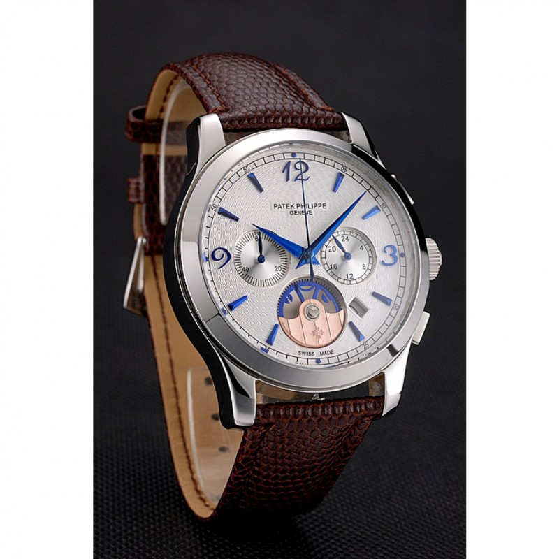 Patek Philippe Chronograph White Guilloche Replica Watch, Quartz Movement, Men's, Model