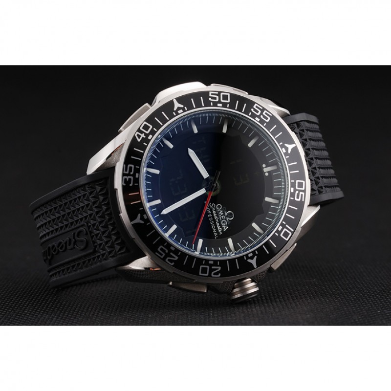 Omega Speedmaster Quartz Chronograph Replica Watch, Black Dial, Brushed Steel Case, Model