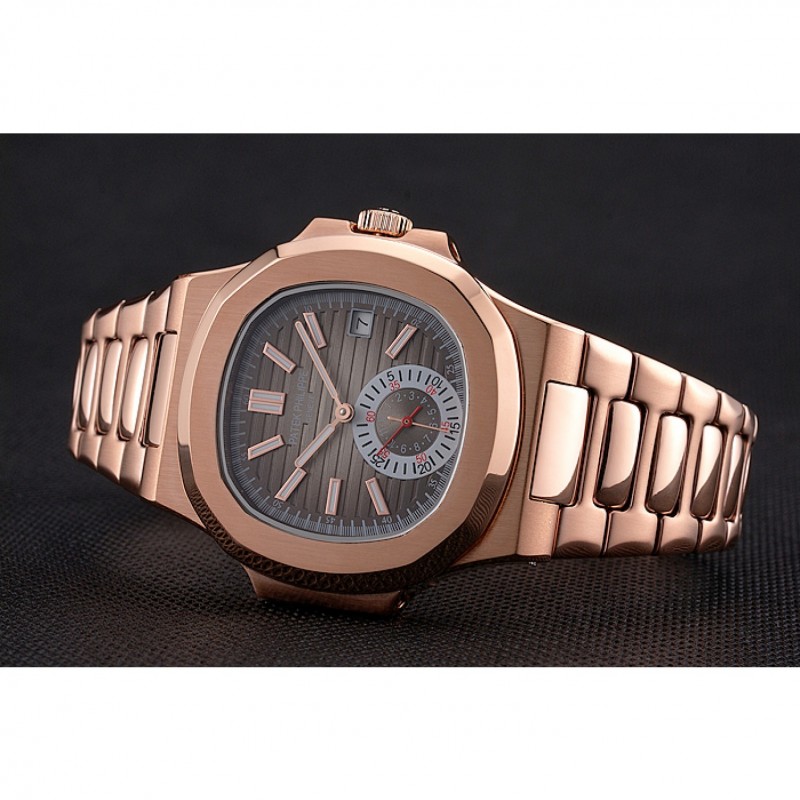Patek Philippe NAUTILUS Automatic 18K Rose-Gold Plated Case Silver Dial Men's Watch Replica