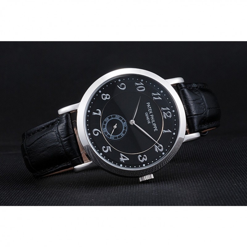 Patek Philippe Calatrava 621987 Replica Watch, Quartz Movement, Black Dial & Band, Men's Stainless