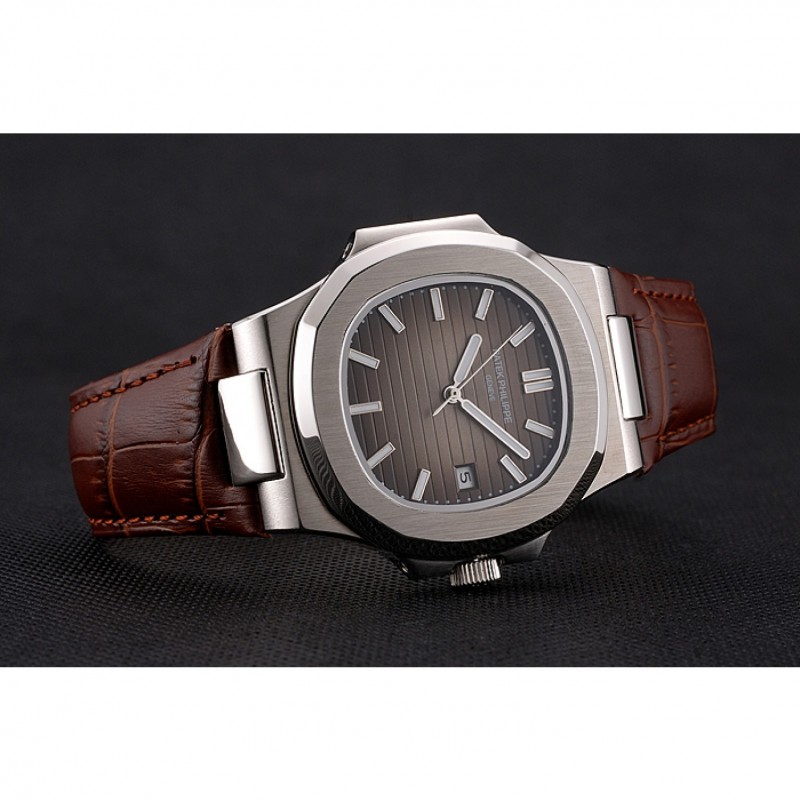 Patek Philippe Nautilus Replica Watch, Automatic Movement, Black Dial, Brushed Stainless Steel