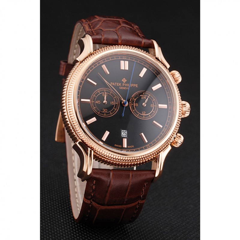 Patek Philippe Complications Chronograph Quartz Brown Dial 18K Rose-Gold Plated Men's Replica Watch