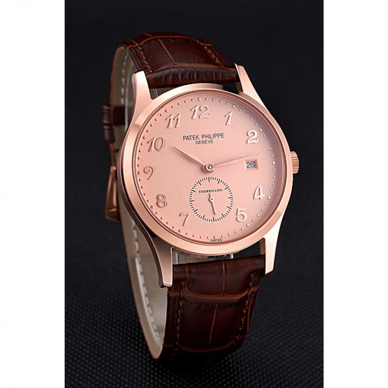 Patek Philippe CALATRAVA 622836 Replica Watch, Automatic, 18k Rose-Gold, Brown Leather Strap, Men's