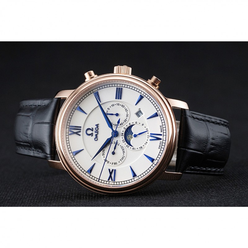 Omega De Ville Moonphase 1454227 Replica Watch, Automatic Movement, 18k Rose-Gold Plated Case &