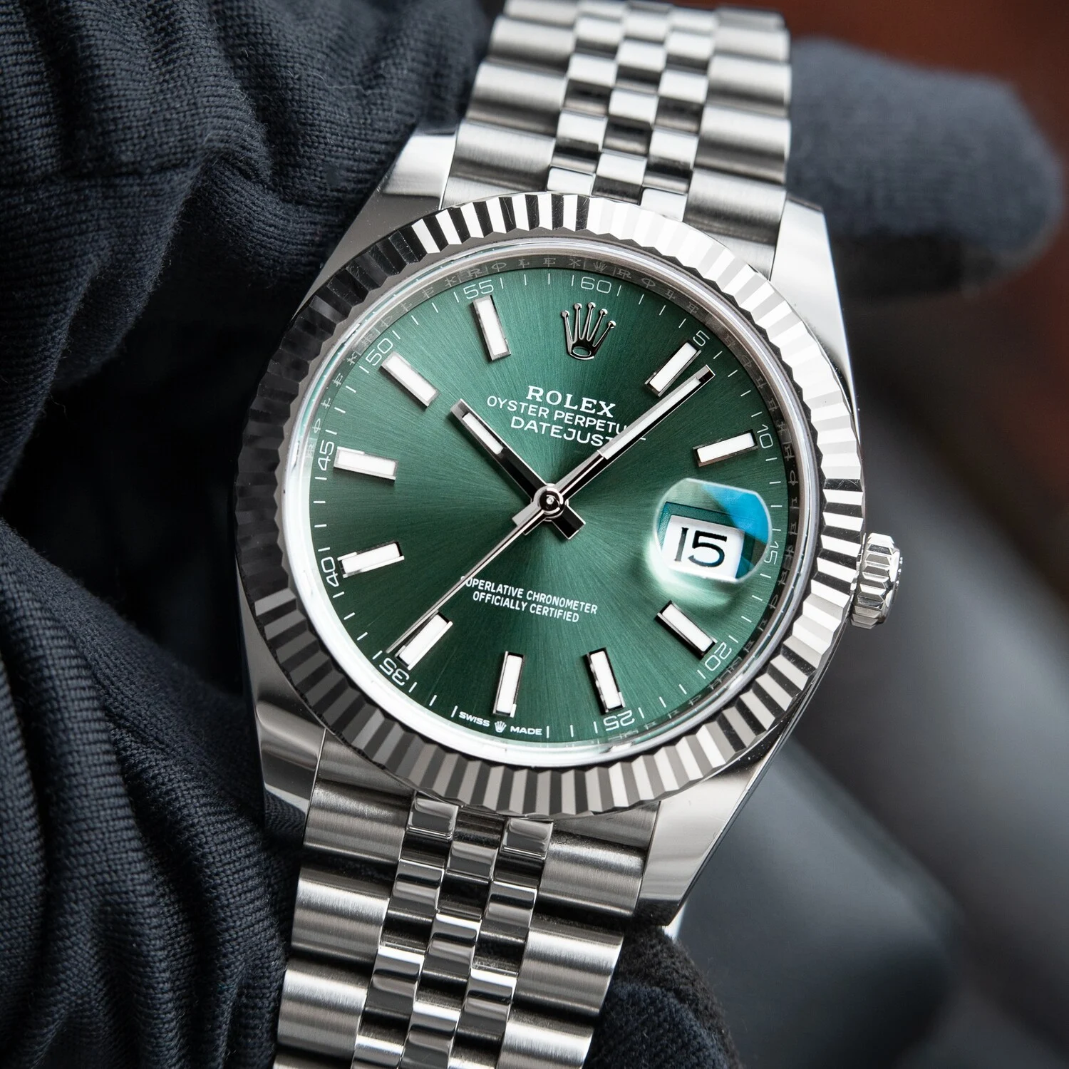 DateJust 41 126334 QF 1:1 Best Edition 904L Steel Green Stick Dial on Jubilee Bracelet QF3235 (149g)