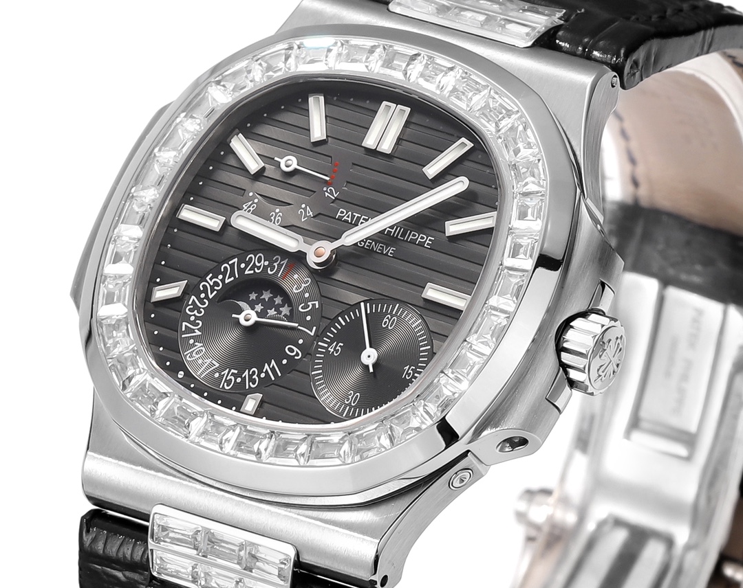 Nautilus 40mm 5724 Dia SS Grey/Stk PPF on Leather Strap A240 Super Clone Super Clone