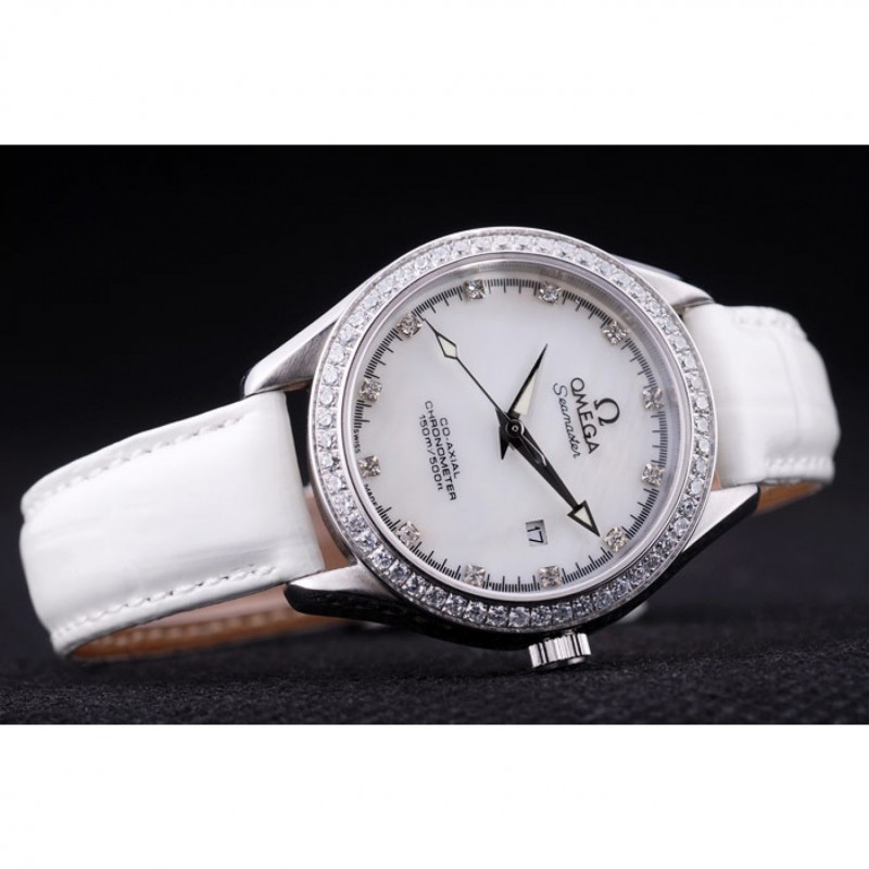 Omega Seamaster OM156 Replica Watch, Quartz Movement, White Dial, Stainless Steel Case, Women's