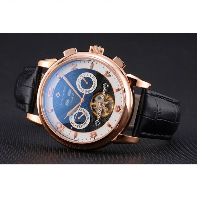 Patek Philippe Perpetual Calendar Replica Watch, Automatic, Black Dial, 18k Rose-Gold Plated, 55 x