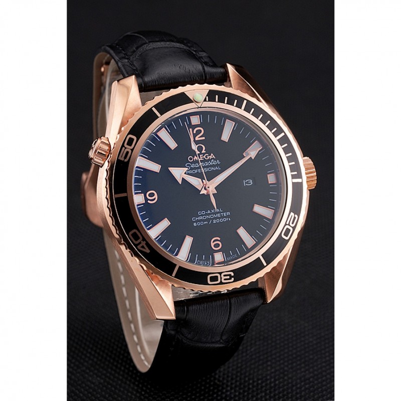 Omega Seamaster 622389 Replica Watch, Black Dial, 18k Rose-Gold Plated Case