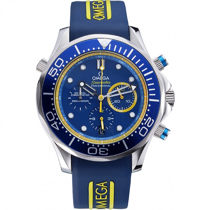 Omega Seamaster 622044 Replica Watch, Japanese Quartz, Blue Dial, Brushed Steel Case, Blue Ceramic