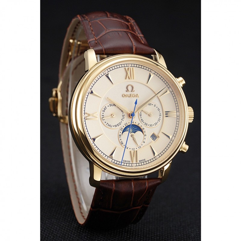 -1454228 - Omega De Ville Moonphase Replica Watch - Automatic - 18k Yellow Gold Plated - Brown