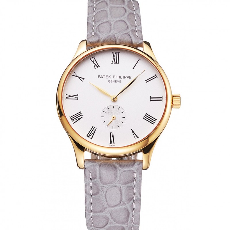 Patek Philippe Calatrava Replica, Quartz Movement, 18k Yellow Gold Plated, Grey Dial, 45x39mm Watch