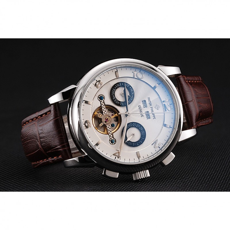 -PP-CLASSIC-T-TOURB-REP-W-54X45MM-WHITE-BROWN-JAP-STEEL-BK-BL-CROCO-CLASP Watch