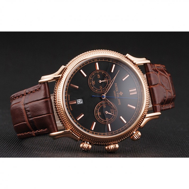 Patek Philippe Complications Chronograph Quartz Brown Dial 18K Rose-Gold Plated Men's Replica Watch