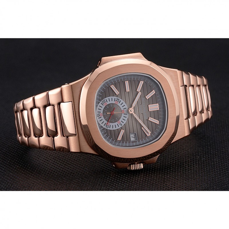 Patek Philippe NAUTILUS Automatic 18K Rose-Gold Plated Case Silver Dial Men's Watch Replica
