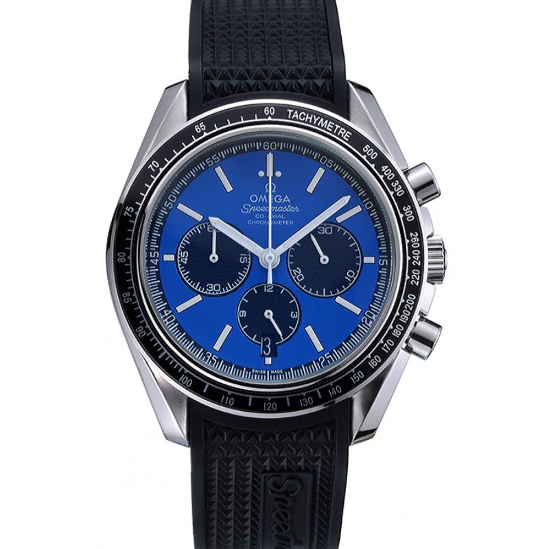 Omega Speedmaster 622043 Replica Watch, Japanese Miyota Quartz, Blue Dial, Black Rubber Strap