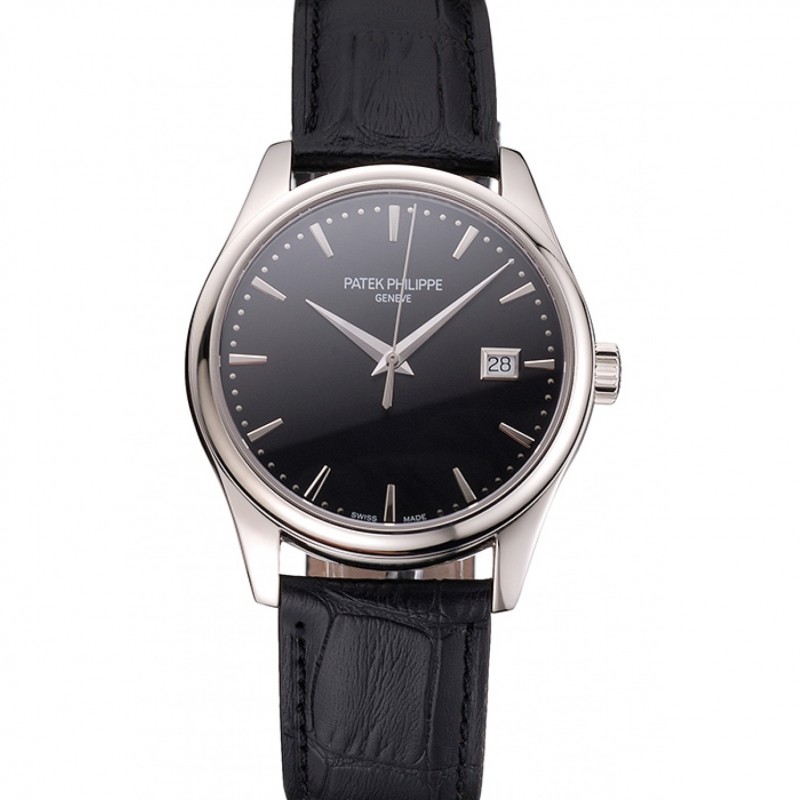 Patek Philippe Calatrava Replica Watch, Automatic Movement, Black Dial, Polished Steel Case