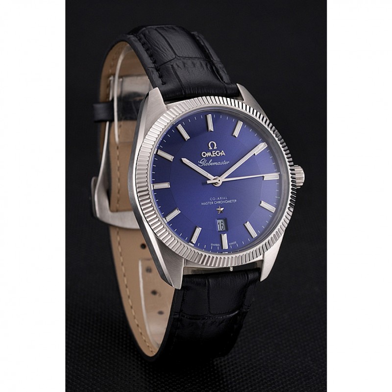 Omega Globemaster Replica Watch, Kinetic Auto, Blue Dial, Brushed SS Case, Model
