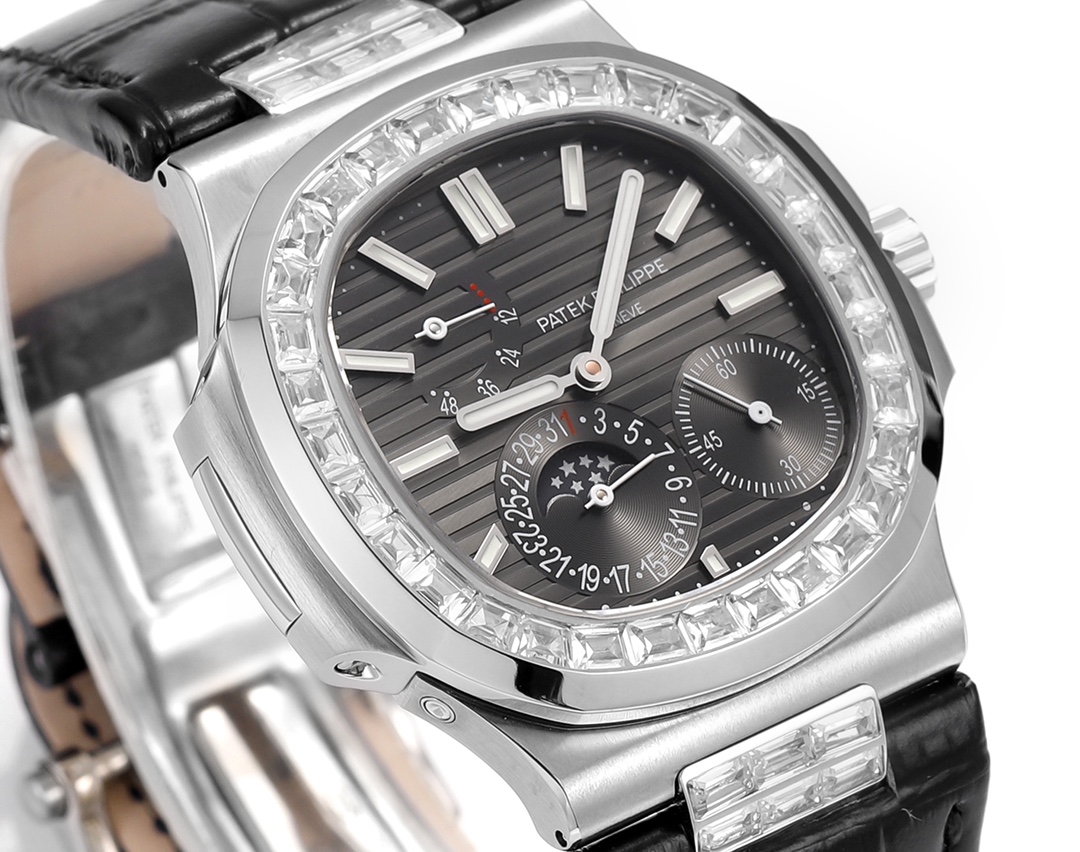 Nautilus 40mm 5724 Dia SS Grey/Stk PPF on Leather Strap A240 Super Clone Super Clone