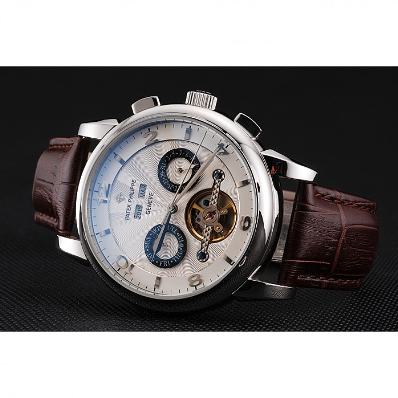-PP-CLASSIC-T-TOURB-REP-W-54X45MM-WHITE-BROWN-JAP-STEEL-BK-BL-CROCO-CLASP Watch