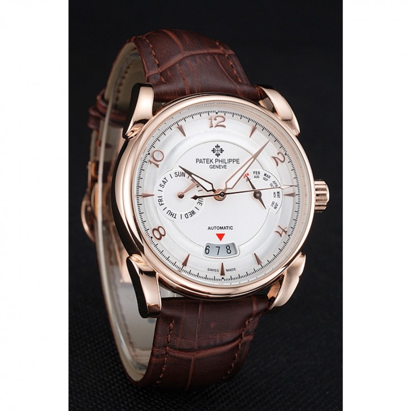 Patek Philippe 1454236 Complications Replica Watch, Automatic Movement, 18k Rose-Gold Plated, White