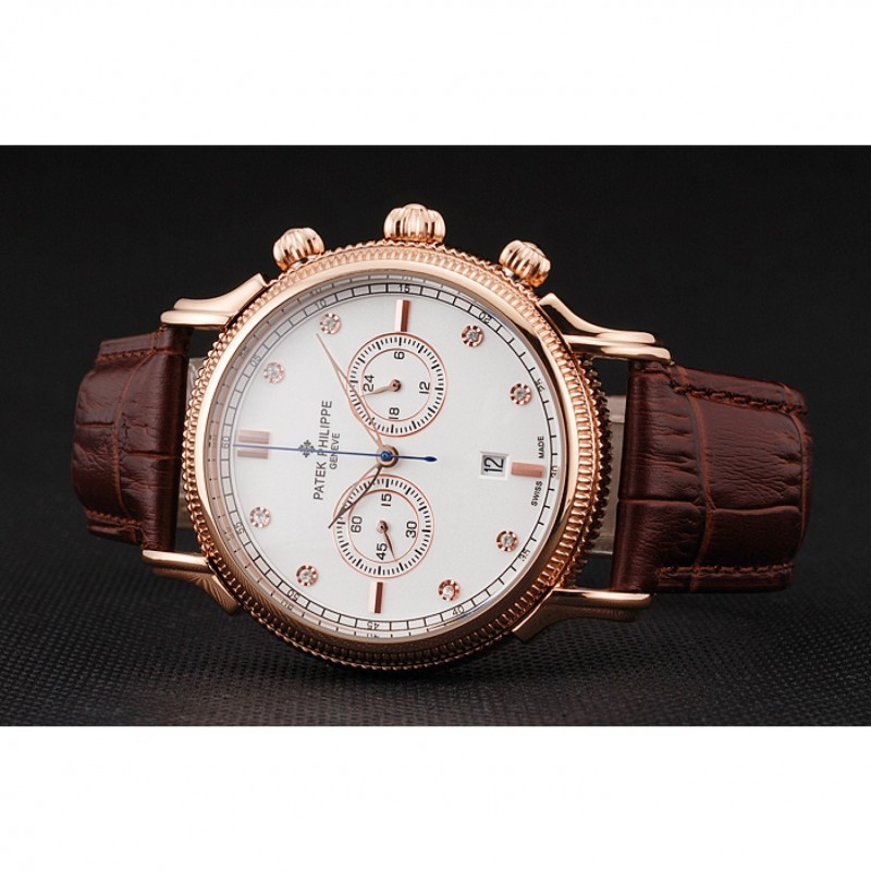 Patek Philippe Complications Chronograph Replica Watch, Quartz, 18k Rose-Gold Plated, Brown