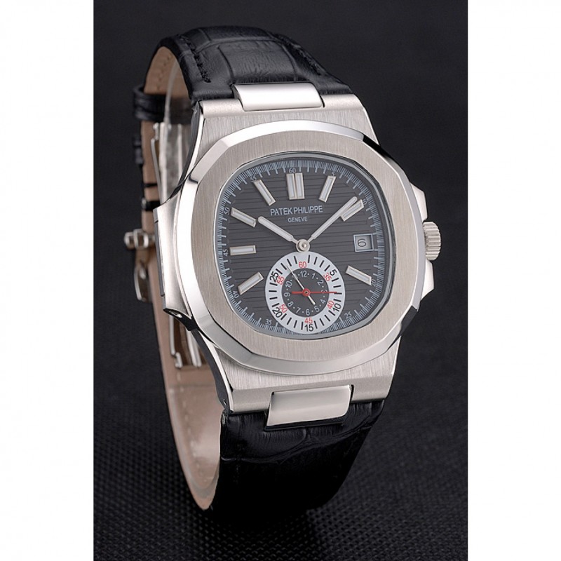 Patek Philippe Nautilus Replica Watch, Automatic Movement, Brushed Stainless Steel, Black Dial &