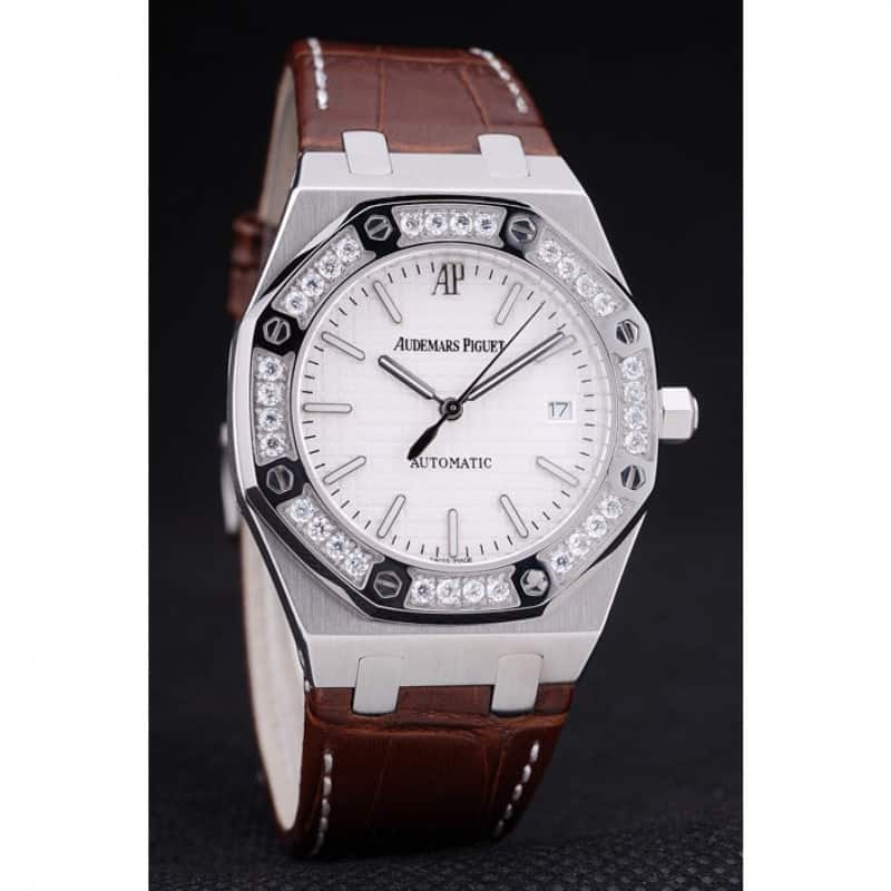 Audemars Piguet Royal Oak Replica Watch, Automatic Movement, White Dial, Brushed Steel Case